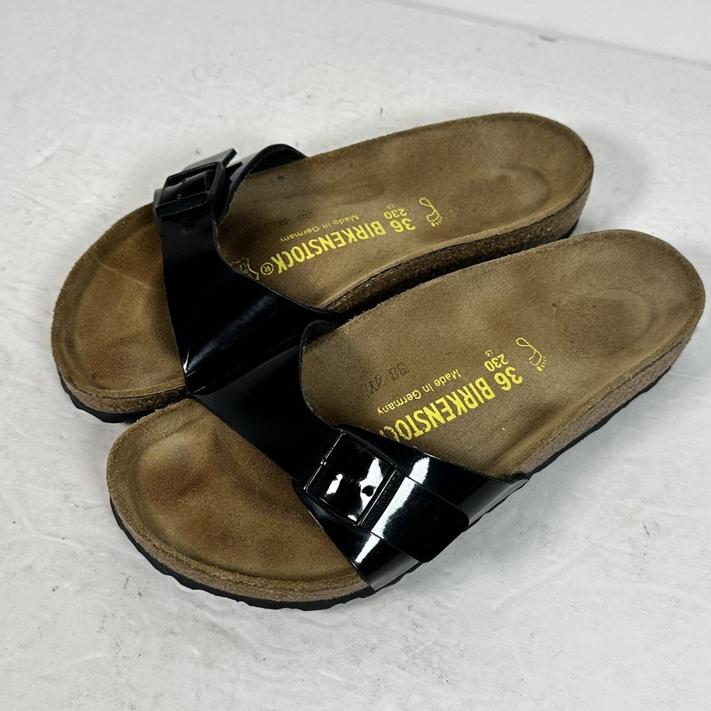 BIRKENSTOCK MADRID SANDALS- PATENT BLACK, SIZE EU 36 USL 5 USM 3 UK 3.5 - Picture 2 of 7